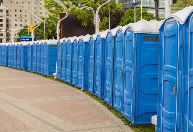 Seasonal porta potty units set up at a Burnsville, Minnesota venue