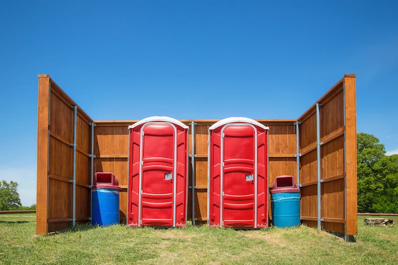 Short-term porta potty units staged for delivery in Burnsville, Minnesota